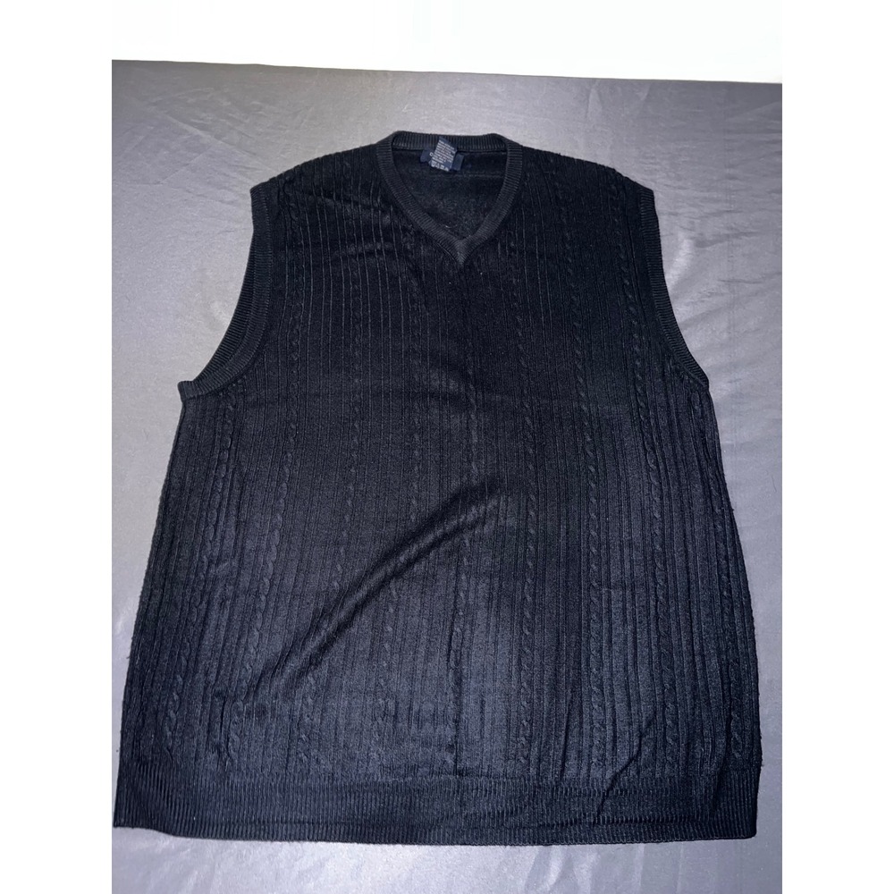 Dockers Mens Black Cable Knit V-Neck Sweater Vest Size Medium 100% Acrylic